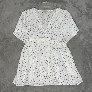 Vine & Love Blouse Women S (4-6) White Black Triangle Print Empire Waist V-Neck